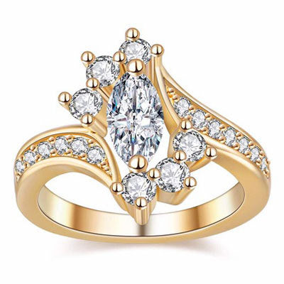 2017 Hot sale New Design Luxury Big Oval CZ Ring Golden Color Wedding ring  Fine Jewelry for Women Free Shipping Jewelry