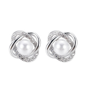 Fashion Plated Silver Crystal Star Pearl Ear Stud Earrings For Women Wedding Jewelry Bridal Accessories Boucle D'oreille Femme