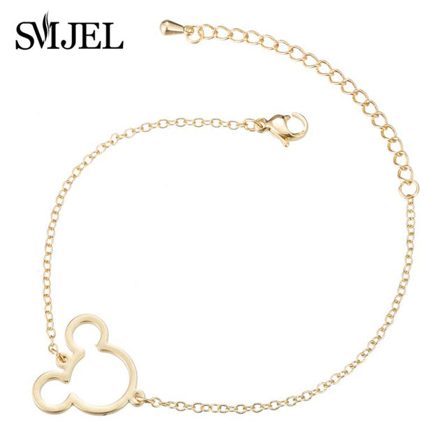 SMJEL Stainless Steel Mickey Bracelets for Women Everyday Jewelry Cute Geometric Charm Bracelet Wave Bracelet Femme Wedding Gift