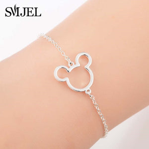 SMJEL Stainless Steel Mickey Bracelets for Women Everyday Jewelry Cute Geometric Charm Bracelet Wave Bracelet Femme Wedding Gift