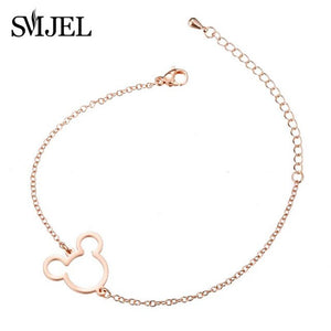 SMJEL Stainless Steel Mickey Bracelets for Women Everyday Jewelry Cute Geometric Charm Bracelet Wave Bracelet Femme Wedding Gift