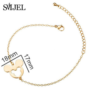 SMJEL Stainless Steel Mickey Bracelets for Women Everyday Jewelry Cute Geometric Charm Bracelet Wave Bracelet Femme Wedding Gift