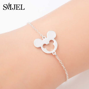 SMJEL Stainless Steel Mickey Bracelets for Women Everyday Jewelry Cute Geometric Charm Bracelet Wave Bracelet Femme Wedding Gift