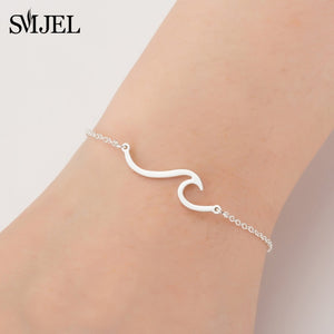 SMJEL Stainless Steel Mickey Bracelets for Women Everyday Jewelry Cute Geometric Charm Bracelet Wave Bracelet Femme Wedding Gift