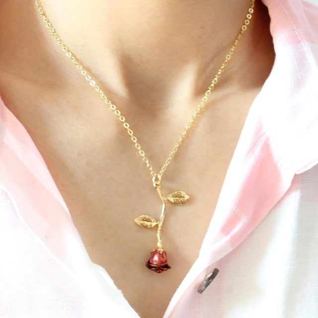 2019 Statement Alloy Rose Pendant Necklace 4 Color Women Jewelry Accessories Gold Chain Necklace for Women Memorial Day Gift