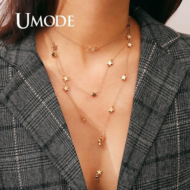 UMODE Simple Necklaces for Women Girls Chocker Layered Necklaces Moon Star Pendant Party Gifts Fashion Jewelry Vsco Things