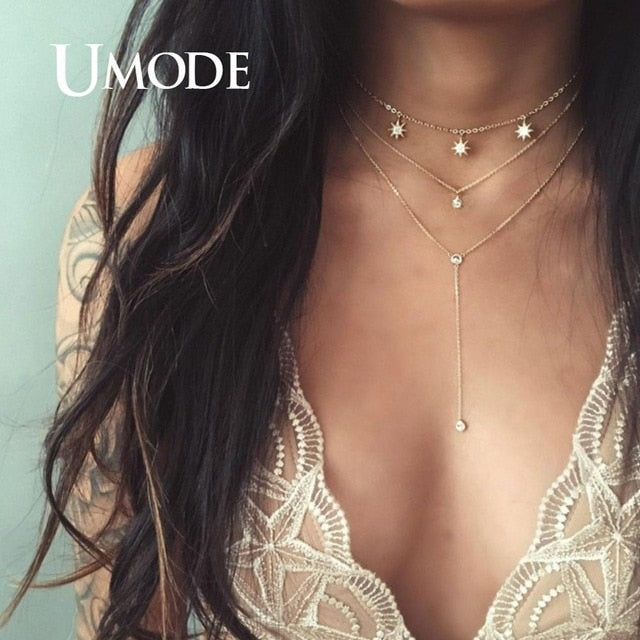 UMODE Simple Necklaces for Women Girls Chocker Layered Necklaces Moon Star Pendant Party Gifts Fashion Jewelry Vsco Things