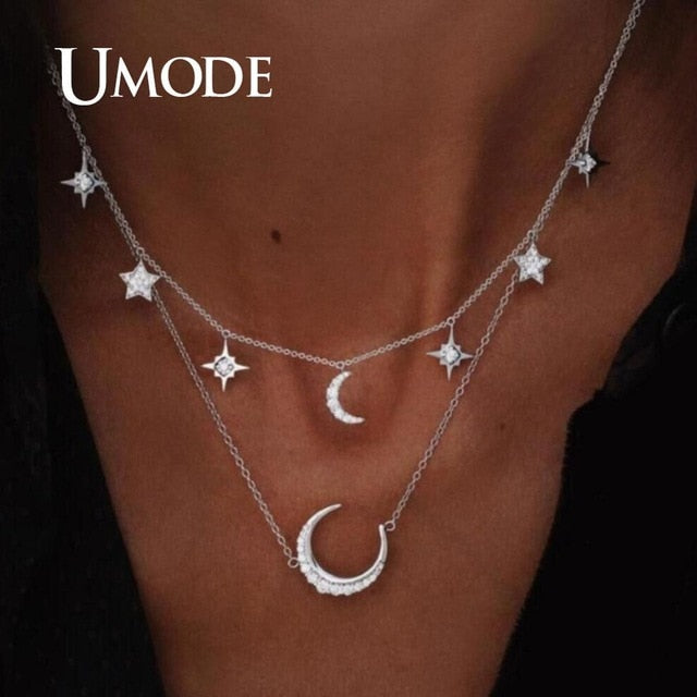 UMODE Simple Necklaces for Women Girls Chocker Layered Necklaces Moon Star Pendant Party Gifts Fashion Jewelry Vsco Things