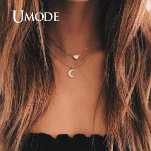 UMODE Simple Necklaces for Women Girls Chocker Layered Necklaces Moon Star Pendant Party Gifts Fashion Jewelry Vsco Things