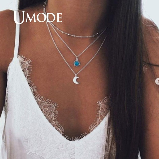 UMODE Simple Necklaces for Women Girls Chocker Layered Necklaces Moon Star Pendant Party Gifts Fashion Jewelry Vsco Things