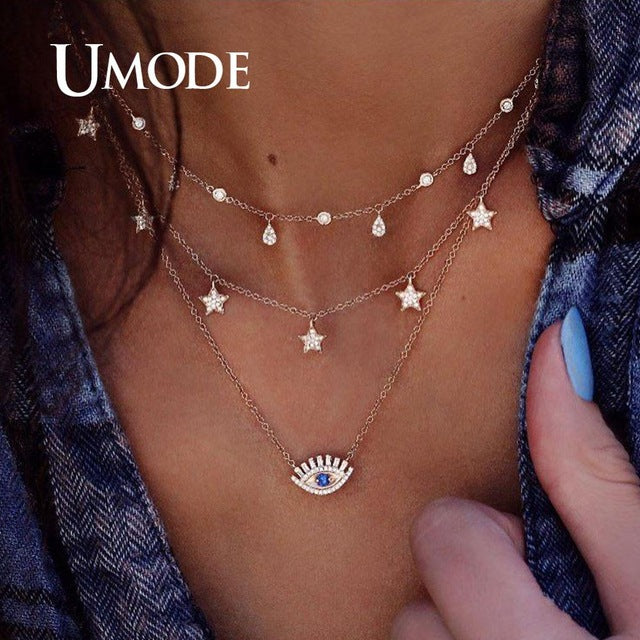 UMODE Simple Necklaces for Women Girls Chocker Layered Necklaces Moon Star Pendant Party Gifts Fashion Jewelry Vsco Things