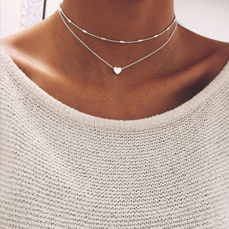 Simple Hearts Multilayer Necklace Female Personality Creative Pendant Clavicle Chain Necklaces for Women Collares Jewelry XL578