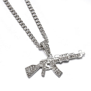 Fashion Punk Hip-Hop Women Men Gun Shape Pendant Crystal Rhinestone Chain Necklace Creative Necklaces Jewelry