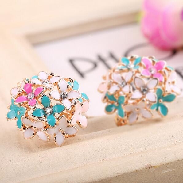 Stud Earrings for Women Female 2019 Boucle d'oreille Crystal Flower Clover Earring Gold Bijoux Jewelry Brincos Mujer