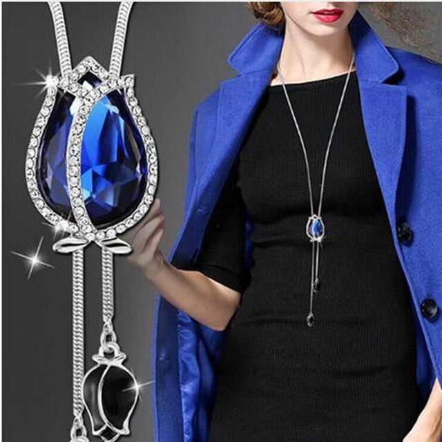 BYSPT Collier Femme Long Gray Crystal Necklaces & Pendants for Women Round Statement Necklace Maxi Colar Chain Fashion Jewelry