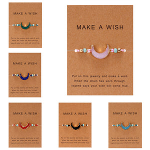 Make a Wish Card Resin Natural Stone Woven Charm Bracelets Crescent Moon Lucky Red String Bracelets Femme Fashion Jewelry Gift