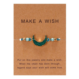 Make a Wish Card Resin Natural Stone Woven Charm Bracelets Crescent Moon Lucky Red String Bracelets Femme Fashion Jewelry Gift