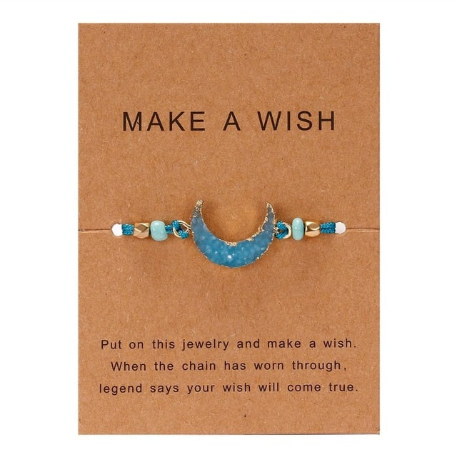 Make a Wish Card Resin Natural Stone Woven Charm Bracelets Crescent Moon Lucky Red String Bracelets Femme Fashion Jewelry Gift