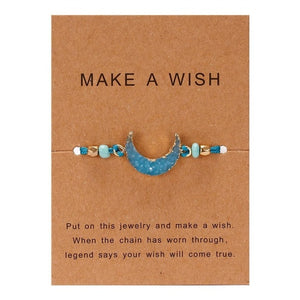 Make a Wish Card Resin Natural Stone Woven Charm Bracelets Crescent Moon Lucky Red String Bracelets Femme Fashion Jewelry Gift