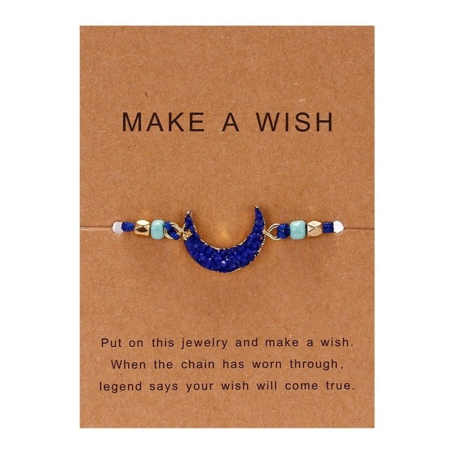 Make a Wish Card Resin Natural Stone Woven Charm Bracelets Crescent Moon Lucky Red String Bracelets Femme Fashion Jewelry Gift