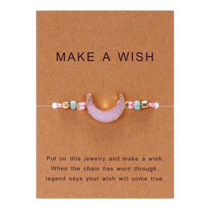 Make a Wish Card Resin Natural Stone Woven Charm Bracelets Crescent Moon Lucky Red String Bracelets Femme Fashion Jewelry Gift