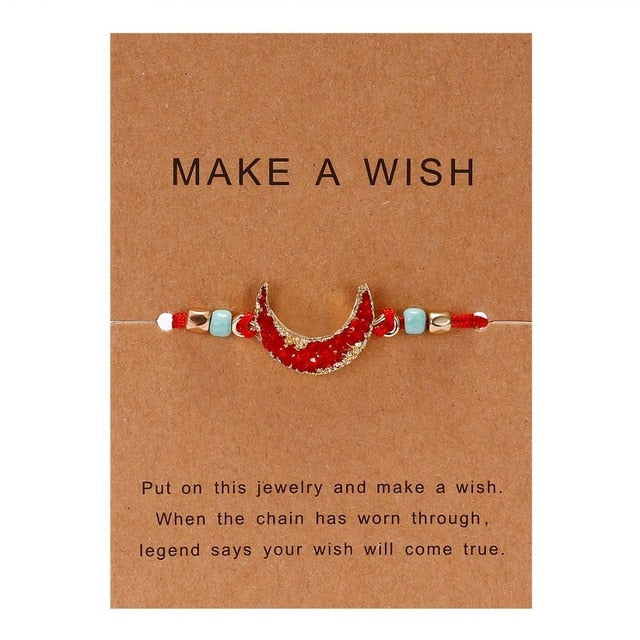 Make a Wish Card Resin Natural Stone Woven Charm Bracelets Crescent Moon Lucky Red String Bracelets Femme Fashion Jewelry Gift