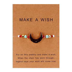 Make a Wish Card Resin Natural Stone Woven Charm Bracelets Crescent Moon Lucky Red String Bracelets Femme Fashion Jewelry Gift