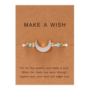 Make a Wish Card Resin Natural Stone Woven Charm Bracelets Crescent Moon Lucky Red String Bracelets Femme Fashion Jewelry Gift