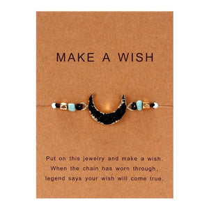 Make a Wish Card Resin Natural Stone Woven Charm Bracelets Crescent Moon Lucky Red String Bracelets Femme Fashion Jewelry Gift