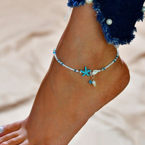 Gold Metal Shell Coconut Tree Female Anklets Barefoot Sandals Foot Summer Double Layers Anklets On Foot Ankle Bracelets