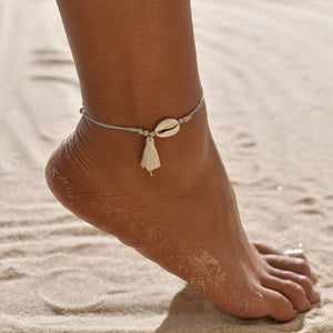 Gold Metal Shell Coconut Tree Female Anklets Barefoot Sandals Foot Summer Double Layers Anklets On Foot Ankle Bracelets