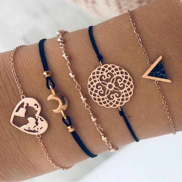 30 Styles Bohemian Bracelet Set For women Shell Star Map lotus pineapple Heart Natural stone Beads chains Bangle Boho Jewelry