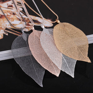 Fashion Jewelry Maxi Necklace Rose Gold Color Chain Real Leaf Charm Design Pendant Necklaces & Pendants Women collier femme Gift