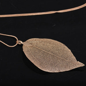 Fashion Jewelry Maxi Necklace Rose Gold Color Chain Real Leaf Charm Design Pendant Necklaces & Pendants Women collier femme Gift