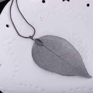 Fashion Jewelry Maxi Necklace Rose Gold Color Chain Real Leaf Charm Design Pendant Necklaces & Pendants Women collier femme Gift