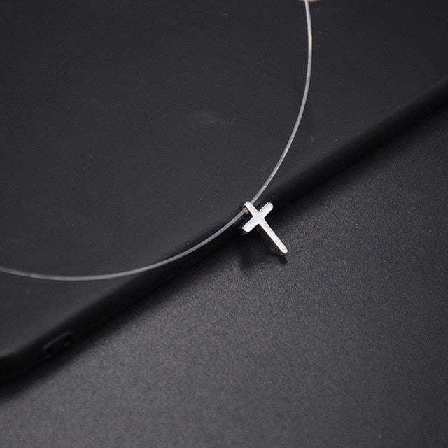 Hot Female Transparent Fishing Line Necklace Silver Invisible Chain Necklace Women Rhinestone Choker Necklace Collier Femme gift