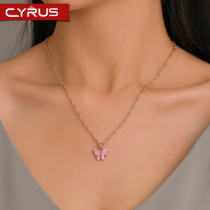 Sweet Acrylic Color Butterfly Necklace for Women Long Wild Clavicle Chain Personalized Pendant Refined Stylish Mujer Gift