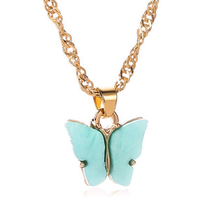 Sweet Acrylic Color Butterfly Necklace for Women Long Wild Clavicle Chain Personalized Pendant Refined Stylish Mujer Gift