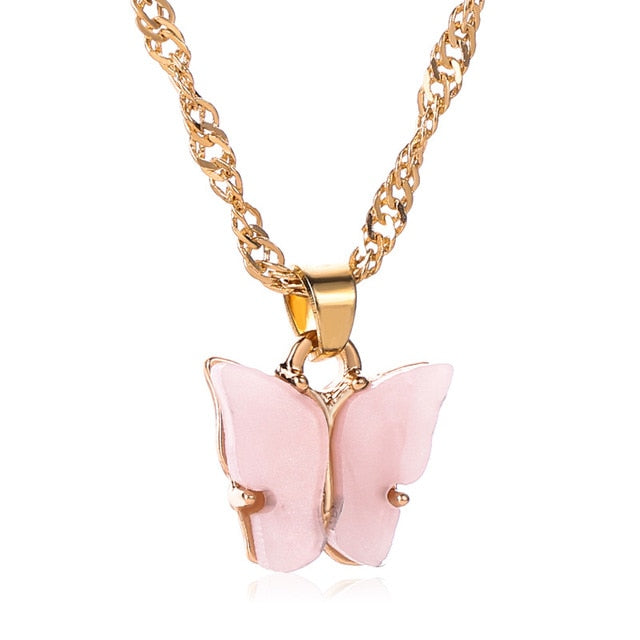 Sweet Acrylic Color Butterfly Necklace for Women Long Wild Clavicle Chain Personalized Pendant Refined Stylish Mujer Gift