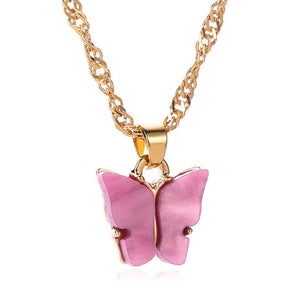 Sweet Acrylic Color Butterfly Necklace for Women Long Wild Clavicle Chain Personalized Pendant Refined Stylish Mujer Gift