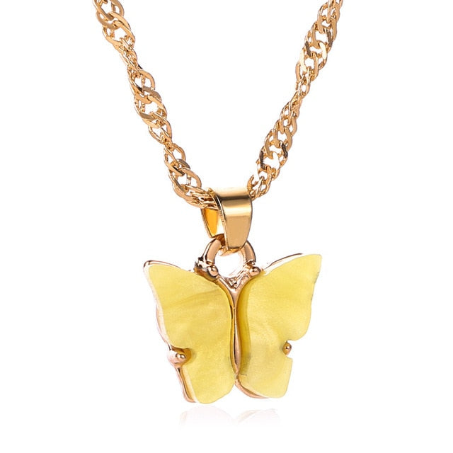 Sweet Acrylic Color Butterfly Necklace for Women Long Wild Clavicle Chain Personalized Pendant Refined Stylish Mujer Gift