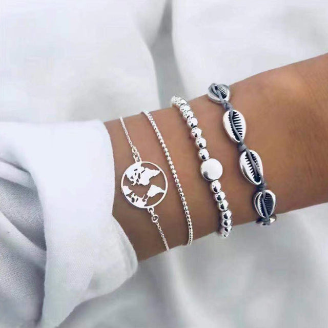 20 Styles Women Girls Mix Round alloy Crystal Marble Charm Bracelets Fashion Boho Heart Shell Letter Bracelets Sets Jewelry Gift