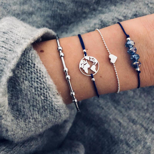 Boho Rose Map Bracelets & Bangles for Women Bohemian Round Beaded Charm Bracelet Set Fashion Multilayer Accessories 2019 Bijoux