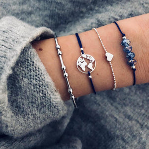 Boho Rose Map Bracelets & Bangles for Women Bohemian Round Beaded Charm Bracelet Set Fashion Multilayer Accessories 2019 Bijoux