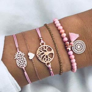 Boho Rose Map Bracelets & Bangles for Women Bohemian Round Beaded Charm Bracelet Set Fashion Multilayer Accessories 2019 Bijoux
