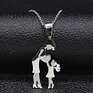 Fashion Mom and Daughter Stainless Steel Chain Necklace Silver Color Necklaces Pendants Jewelry moda mujer 2019 N19034