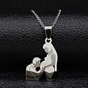 Fashion Mom and Daughter Stainless Steel Chain Necklace Silver Color Necklaces Pendants Jewelry moda mujer 2019 N19034