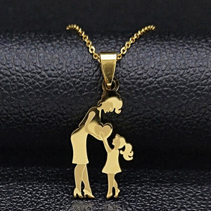 Fashion Mom and Daughter Stainless Steel Chain Necklace Silver Color Necklaces Pendants Jewelry moda mujer 2019 N19034