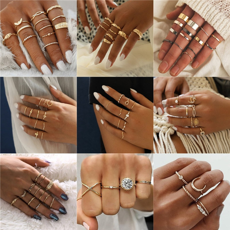 LETAPI New Fashion Gold Color Knuckle Rings Set For Women Vintage Charm Finger Ring Female Party Jewelry Gifts Drop Shipping