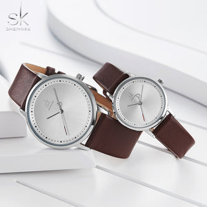 Shengke Fashion Lovers Couple Watches Leather Strap Women Wristwatch Man Watch Japanese Quartz Relogio Saat Reloj Montre Gift